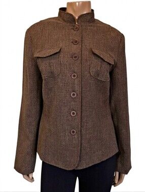 Cleo Blazer Jacket Tweed Fall Military Brown Womens Size 12 Flap Pocket Gorpcore